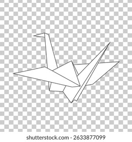 Flying paper crane icon on transparent background. Origami bird from folded paper. Vector illustration