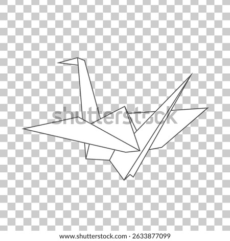 Flying paper crane icon on transparent background. Origami bird from folded paper. Vector illustration
