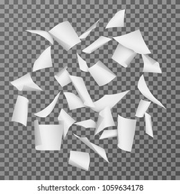 Flying paper document sheets. Falling 3d white blank page papers vector illustration isolated. Paper white page, document sheet empty blank