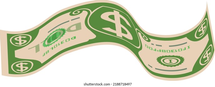 Flying Paper Money Bill. Green Dollar Banknote