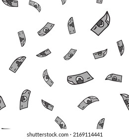 Flying paper money seamless pattern. Currency, banknote, bill, pattern. Cash vector illustration. Money confetti on a white background. Falling, scattered money random pattern. Business concept.