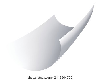 Flying paper page, icon. Falling documents sheet. Curved corner or fly page sheet. Scattered office sheet in motion. Vector cartoon illustration