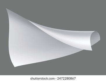 Flying paper page, icon. Falling documents sheet. Curved corner or fly page sheet. Scattered office sheet in motion. Vector cartoon illustration