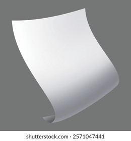 Flying paper page, icon. Falling documents sheet. Curved corner or fly page sheet. Scattered office sheet in motion. Vector cartoon illustration