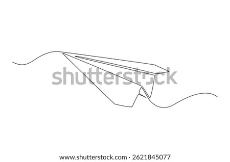 Flying paper plane in continuous one line drawing. Single line art illustration of paper plane. Editable vector.