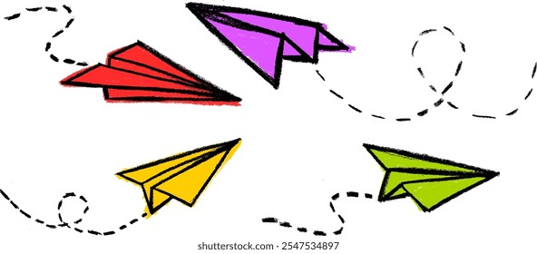 Conjunto de vetor de desenho de giz de giz de giz de giz de papel voador