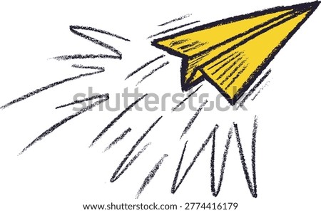 Flying Paper Plane Crayon Chalk Drawing Vector