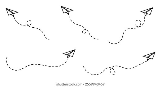 Flying paper plane icon, silhouette with dotted line. Paper plane icon with dotted line vector. Travel, message sign symbol. Paper plane, Airplane vector. Paper flying plane, Vector illustration.