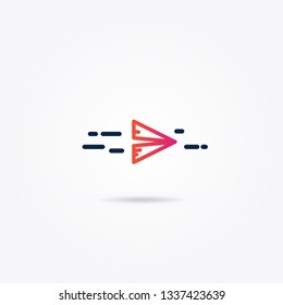 Flying paper plane vector logo. Message illustration
