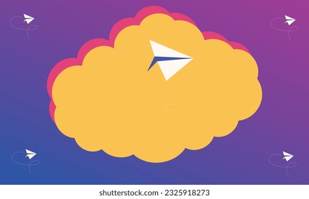 flying paper planes with cloud and abstract background