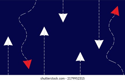 Flying paper planes on a dark blue background. Vector illustration