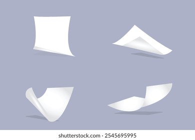 Fliegendes Papierblatt in verschiedenen Blickwinkeln. Realistische 3D-Vektorgrafik, Designhintergrund