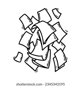 Hojas de papel voladoras en forma de doodle. Dibujar a mano páginas de documentos en blanco. Retirando archivos de documentos. Ilustración de vector de negocio de Office