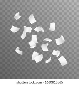 Fliegende Papierblätter. Einzeln auf transparentem Hintergrund.  Realistische 3D-Fliegerpapiere mit weißer Leere.
