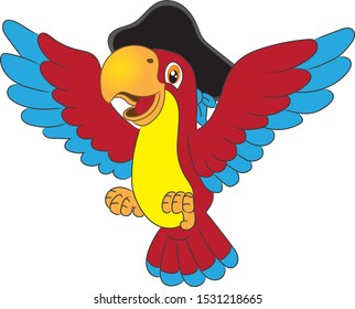 Flying Parrot Cartoon, Isolated Background