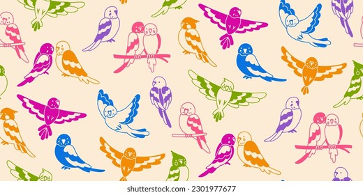Flying Parrot colorful seamless pattern. Exotic tropical birds repeat ornament background. Summer bright funny bright design parrots wallpaper fabric, endless packaging, boundless trendy decoration