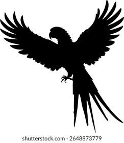 Flying Parrot Silhouette Vector Black Tropical Bird Clipart on White Background