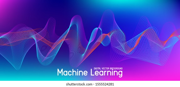 Flying Particles Distressed Purple Vector. Pink Blue Purple Futuristic Gradient Overlay. Big Data Neon Background. Data Analytics Cool Banner. Colorful Geometric Background. 3D Flow Shapes Poster.