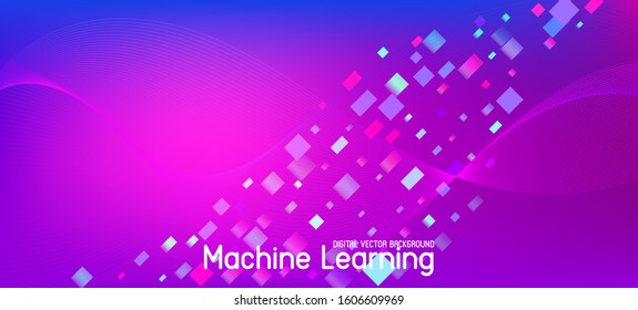 Flying Particles Distressed Purple Vector. Pink Blue Purple Futuristic Gradient Overlay. Funky Geometric Background. Big Data Neon Background. 3D Flow Shapes Website. Data Stream Minimal Banner.