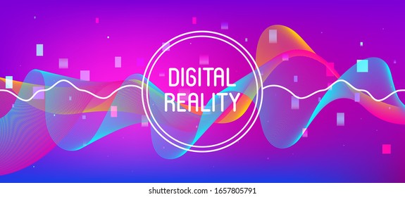 Flying Particles Distressed Purple Vector. Pink Blue Purple Futuristic Gradient Overlay. Data Analytics Cool Banner. 3D Fluid Shapes Website. Cyber Geometric Background. Big Data Neon Wallpaper.
