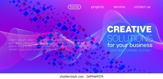 Flying Particles Distressed Purple Vector. 3D Liquid Shapes Website. Big Data Neon Background. Punk Geometric Background. Data Stream Minimal Banner. Pink Blue Purple Futuristic Gradient Overlay.