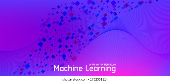 Flying Particles Distressed Purple Vector. Cyber Geometric Background. Big Data Neon Wallpaper. 3D Flow Shapes Website. Pink Blue Purple Futuristic Gradient Overlay. Data Analytics Cool Banner.