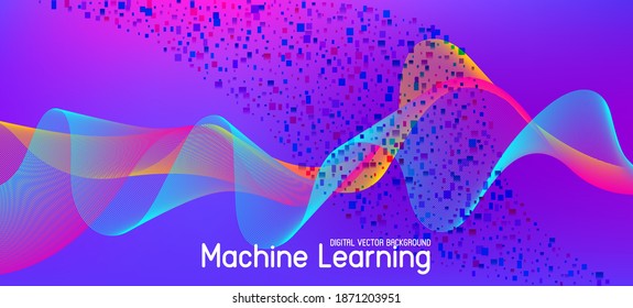 Flying Particles Distressed Purple Vector. 3D Flow Shapes Poster. Pink Blue Purple Futuristic Gradient Overlay. Big Data Neon Background. Data Stream Minimal Banner. Abstract Geometric Background.