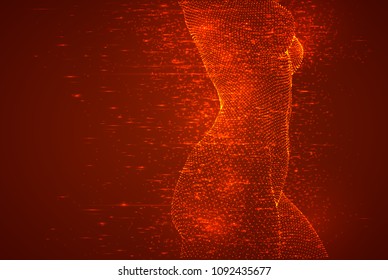 flying particles, a female body made of luminous particles. vector background