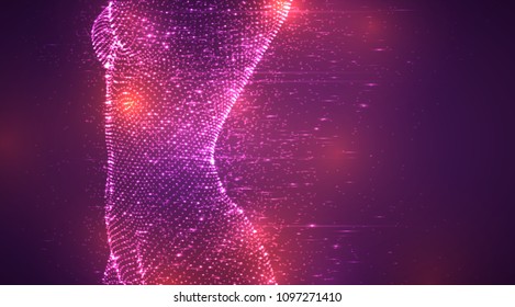 flying particles, a female body made of luminous particles. vector background