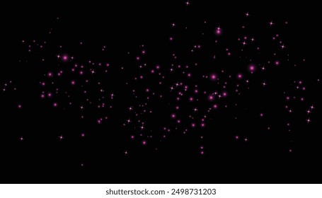 Flying particles of light. Abstract purple glowing glitters dust particles decorative background