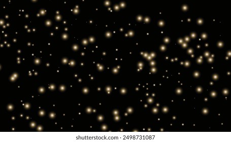 Flying particles of light. Golden dust particles decorative background. Abstract glowing glitters background. Christmas special light bokeh confetti effect. Stardust shine vector sparkle texture.