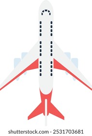 Flying passenger plane. Airplane top view icon