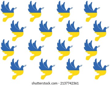 Flying peace dove with olive branch logo symbol. Pray for Ukraine. Stop the war. 