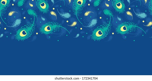 Flying peacock feathers vector horizontal seamless pattern background