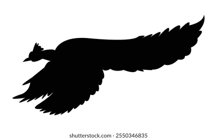 Flying Peacock Silhouette Design  And Vector Illustration. 