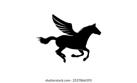 Flying Pegasus, black isolated silhouette