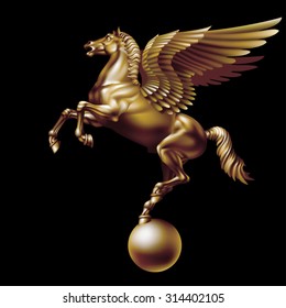 Flying Pegasus bronze on a black background