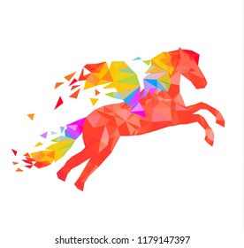 Flying pegasus in low poly style. Symbol of poetry
