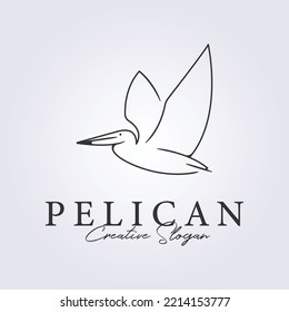 Flying Pelican Bird In Line Art Style Logo Vector Illustration Design, Modern Simple Pelican Logo