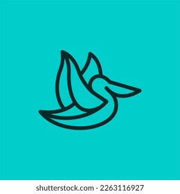 Flying pelican bird line art creative design