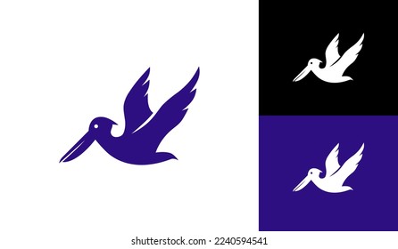 Flying pelican bird logo design vector