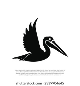 Logotipo de ave pelícano volante vintage negro con fondo blanco diseño de ilustración vectorial aislado, para el logotipo de animal, imagen de animal, logotipo de pienso de aves
