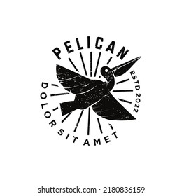 Flying Pelican Logo Black Silhouette icon Stamp Design Vector 