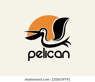 flying pelican at sun background logo icon symbol design template illustration inspiration