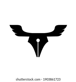 Flying pen freedom logo design. concept pen with wings vector icon illustration design