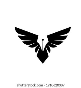 Flying pen freedom writing logo design  concept pen and flying eagle vector icon illustration design