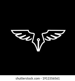 Flying pen freedom writing logo design. concept pen with flying eagle vector icon illustration design