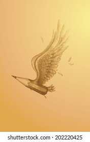 flying pencil handiwork art wings