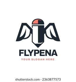 Flying Pencil Wings Logo Vector Icon Illustration