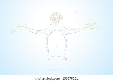 Flying penguin. Vector illustration